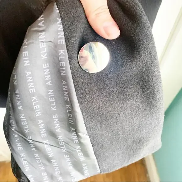 Anne Klein Wool Cashmere Blend Midi Length Pea Coat Large Rounded Neckline 6 Six - Picture 6 of 14